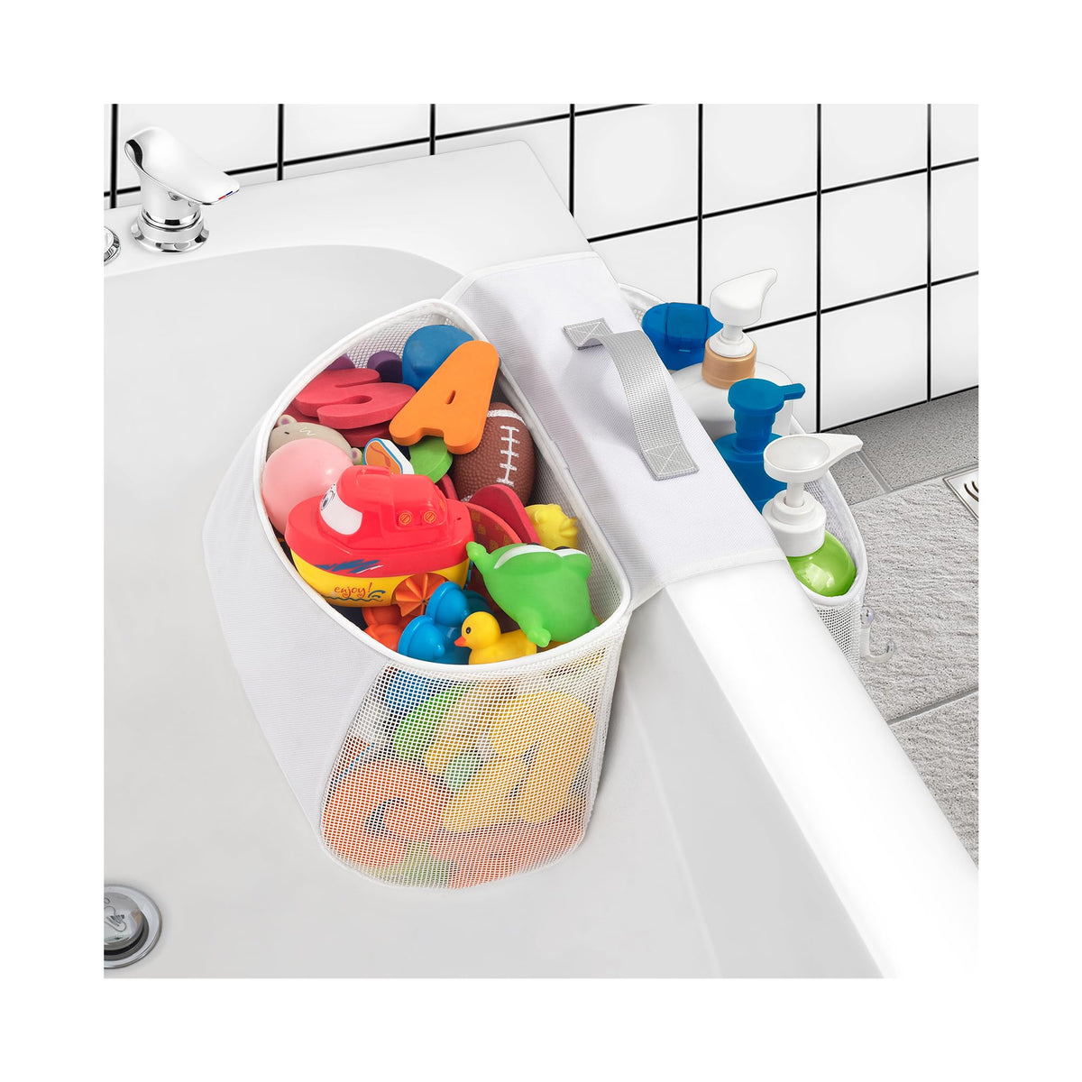 Saddle shape 2 Compartments Bath Toy Organizer, Easy Access for Children, Wide Opening Bath Toy Holder for Drying