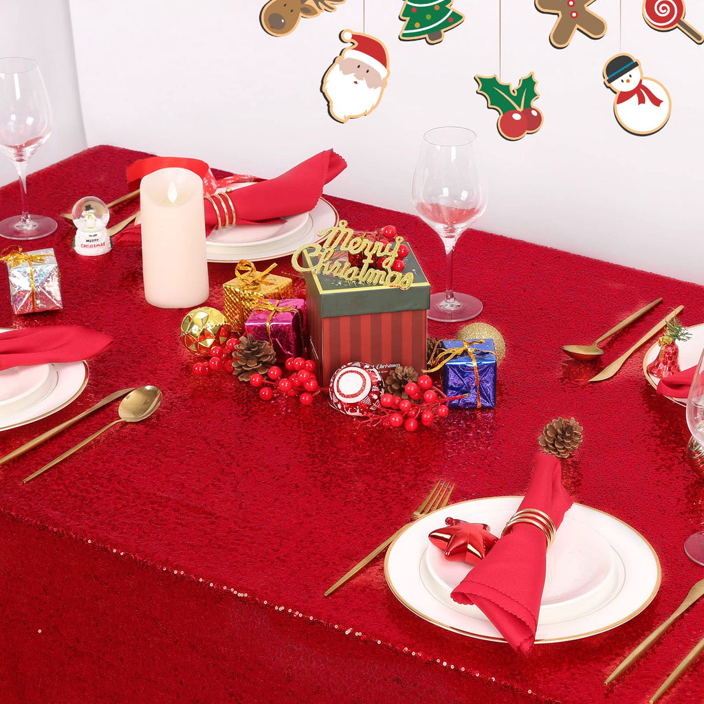 Rectangle Sequin Tablecloth Christmas Red Table Cloth 60x102inch