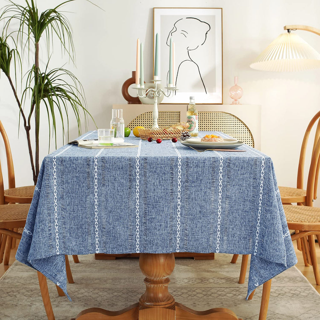 Rectangle Tablecloth 60 x 120 Inch, Farmhouse Boho Linen Table Cloths, Wrinkle Free & Washable Tablecloths for Dining