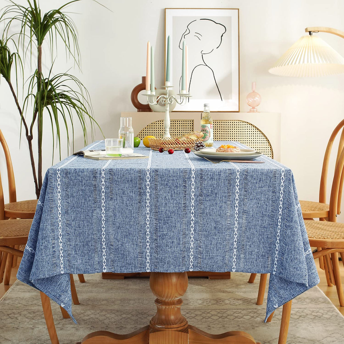 Rectangle Tablecloth 60 x 120 Inch, Farmhouse Boho Linen Table Cloths, Wrinkle Free & Washable Tablecloths for Dining