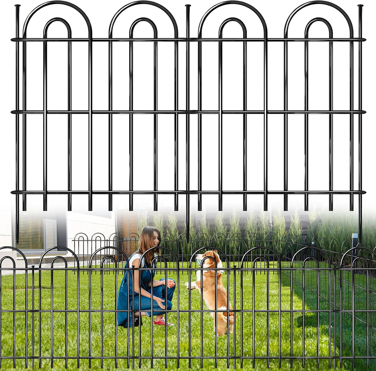25 Panels Decorative Garden Fence, 32 in(H) X 50 ft(L) No Dig Dog Fence Outdoor for Yard, Rustproof Tall Metal Garden