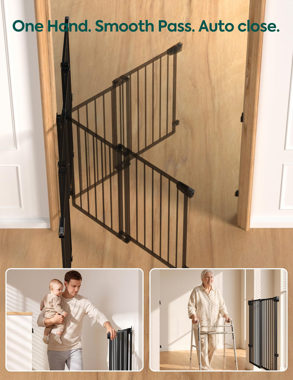 Extra Tall No Bottom Bar Baby/Dog Gate, 34" H, 29.7-46.5" W, Black
