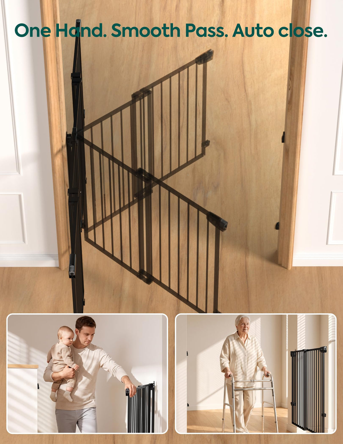 Extra Tall No Bottom Bar Baby/Dog Gate, 34" H, 29.7-46.5" W, Black