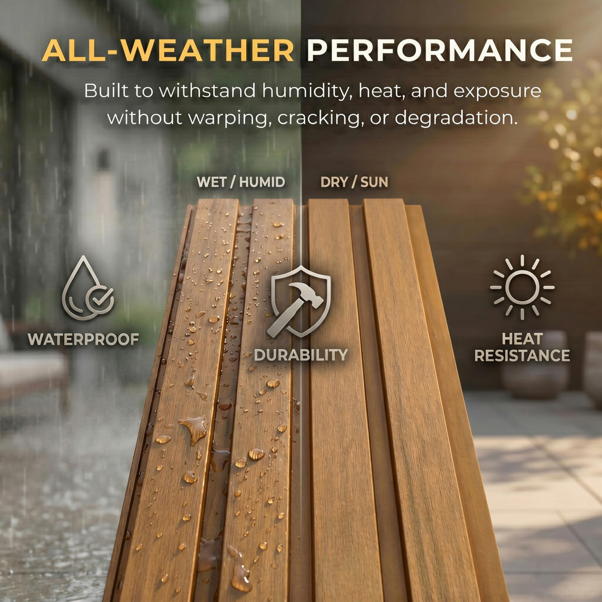 WPC Exterior Wall Slat Panels Waterproof Outdoor Composite Siding Cladding 94.5 in x 8.62 in 28.3 sq.ft Light Walnut