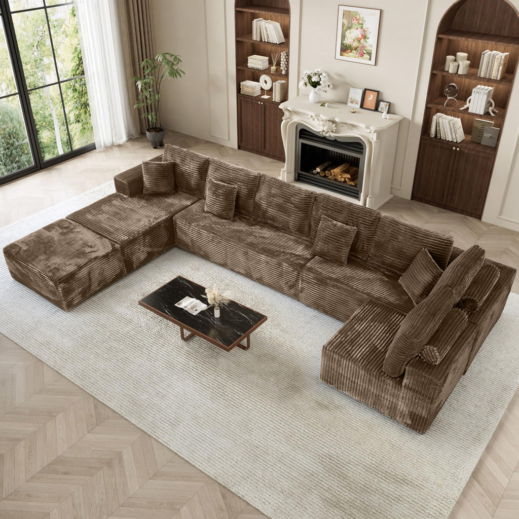 177" U-Shaped Boneless Cloud Modular Sectional Sofa, Brown