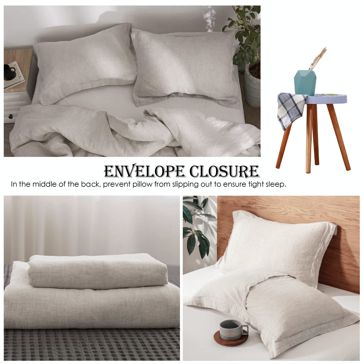 100% Linen Duvet Cover Set 3pcs Basic Style Natural French Washed Flax Solid Color Soft Breathable Farmhouse Bedding