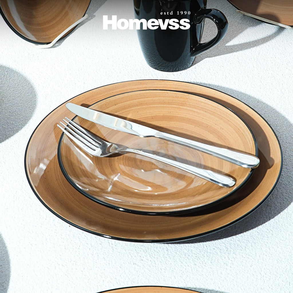 Stoneware Sonoma 16pc Dinnerware Set, Black + Speckled Spin Wash Mocha
