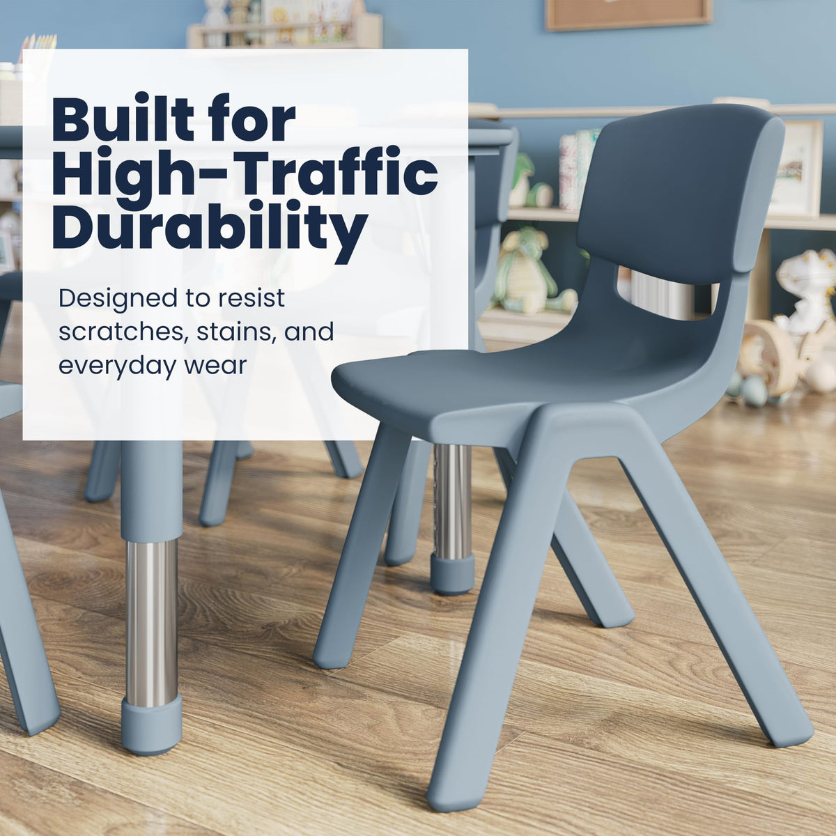 7-Piece Kids Activity Table and Chair Set, NAT/Dusty Blue