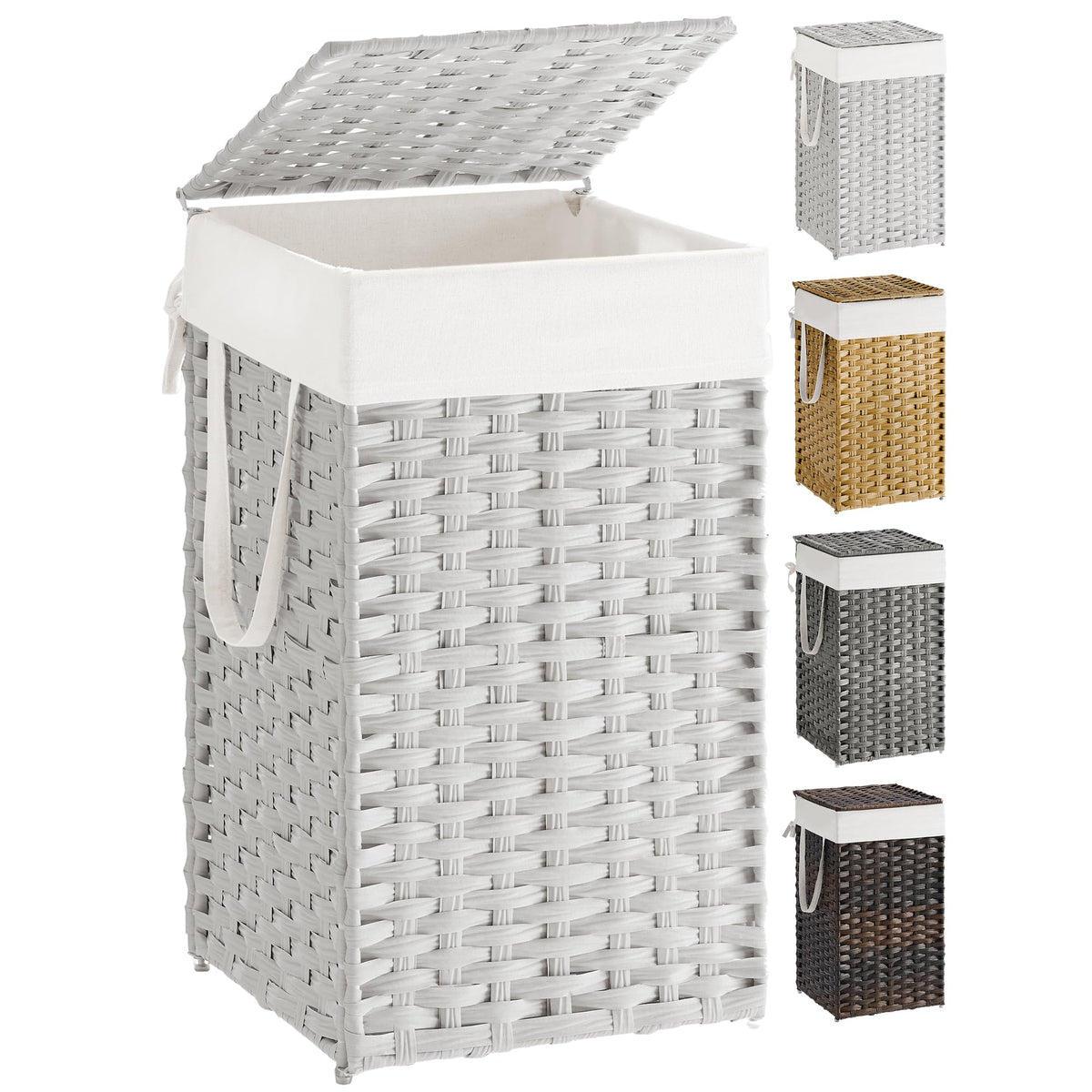 Laundry Hamper with Lid, 17.2 Gallon (65 L) Synthetic Rattan Clothes Laundry Basket with Lid and Handles, Foldable