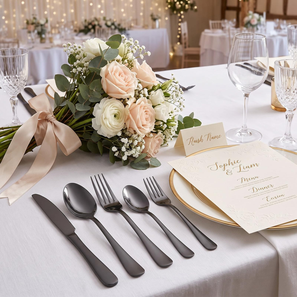 30 Pcs Black Silverware Set Stainless Steel Utensil Sets for 6 Guest