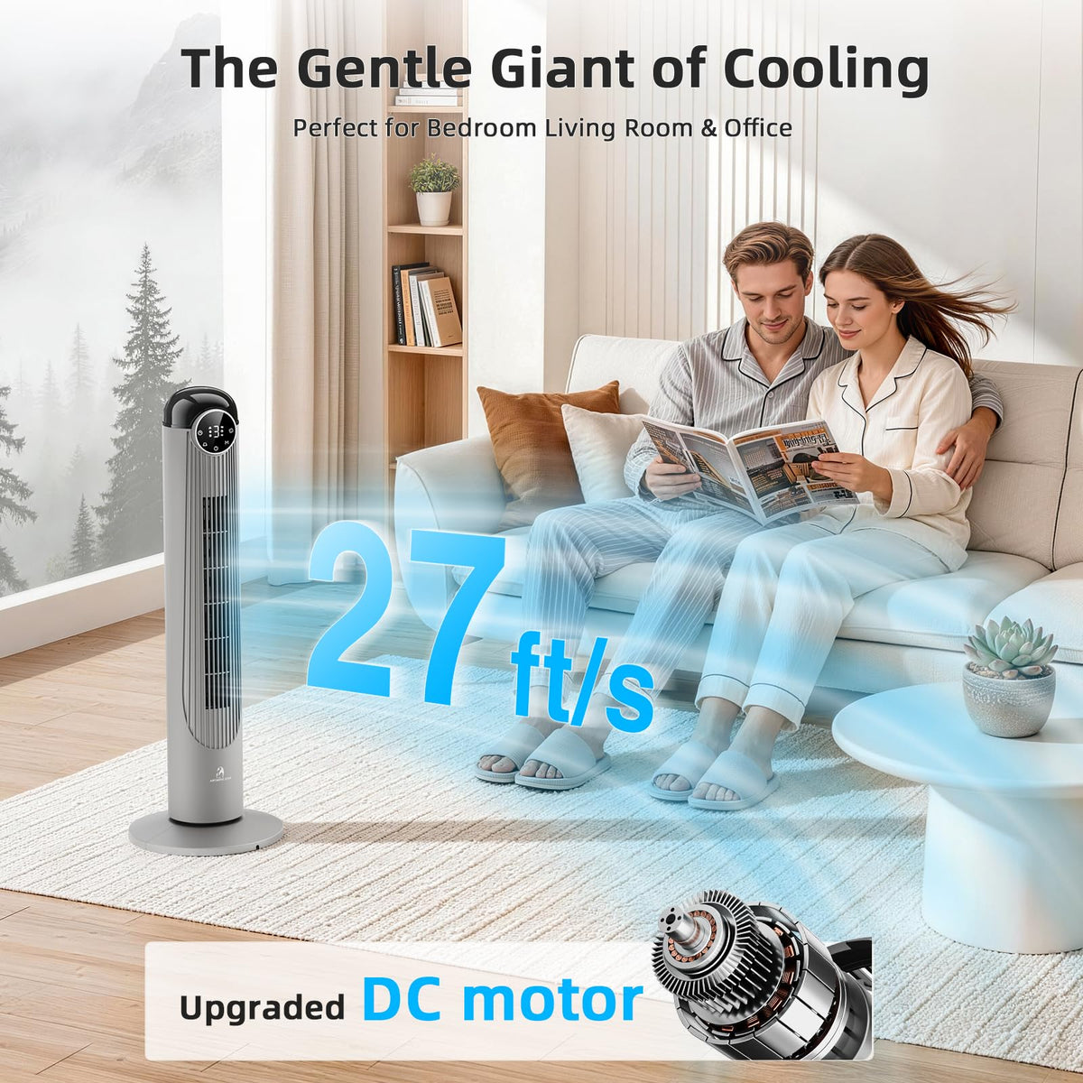 T36 Tower Fan, 36 Inch DC Brushless Motor Bladeless Oscillating Fan with Remote, 6 Speeds & 4 Modes,LED Display, 9H