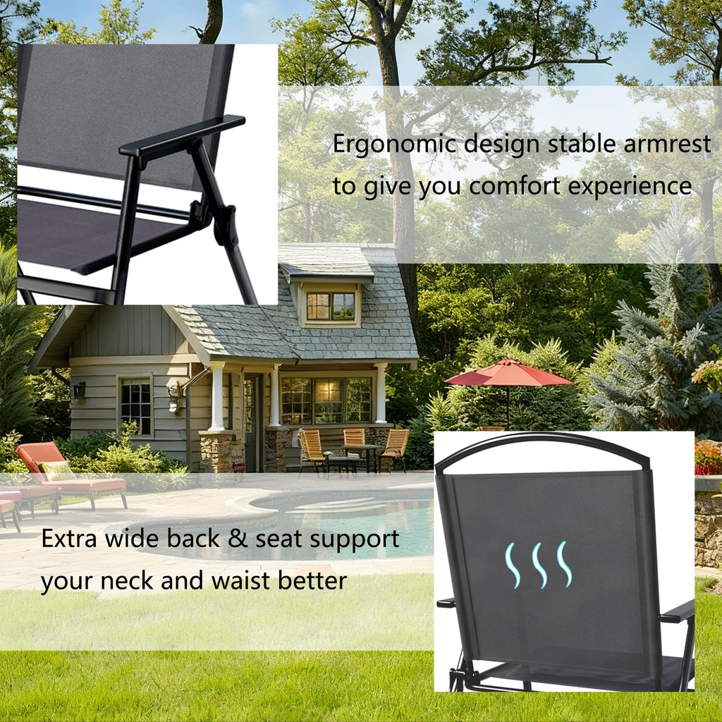 Outdoor Folding Patio Dining Chairs Set of 4 With Armrest Heavy-Duty Lightweight Protable Foldable Patio Sling Chair
