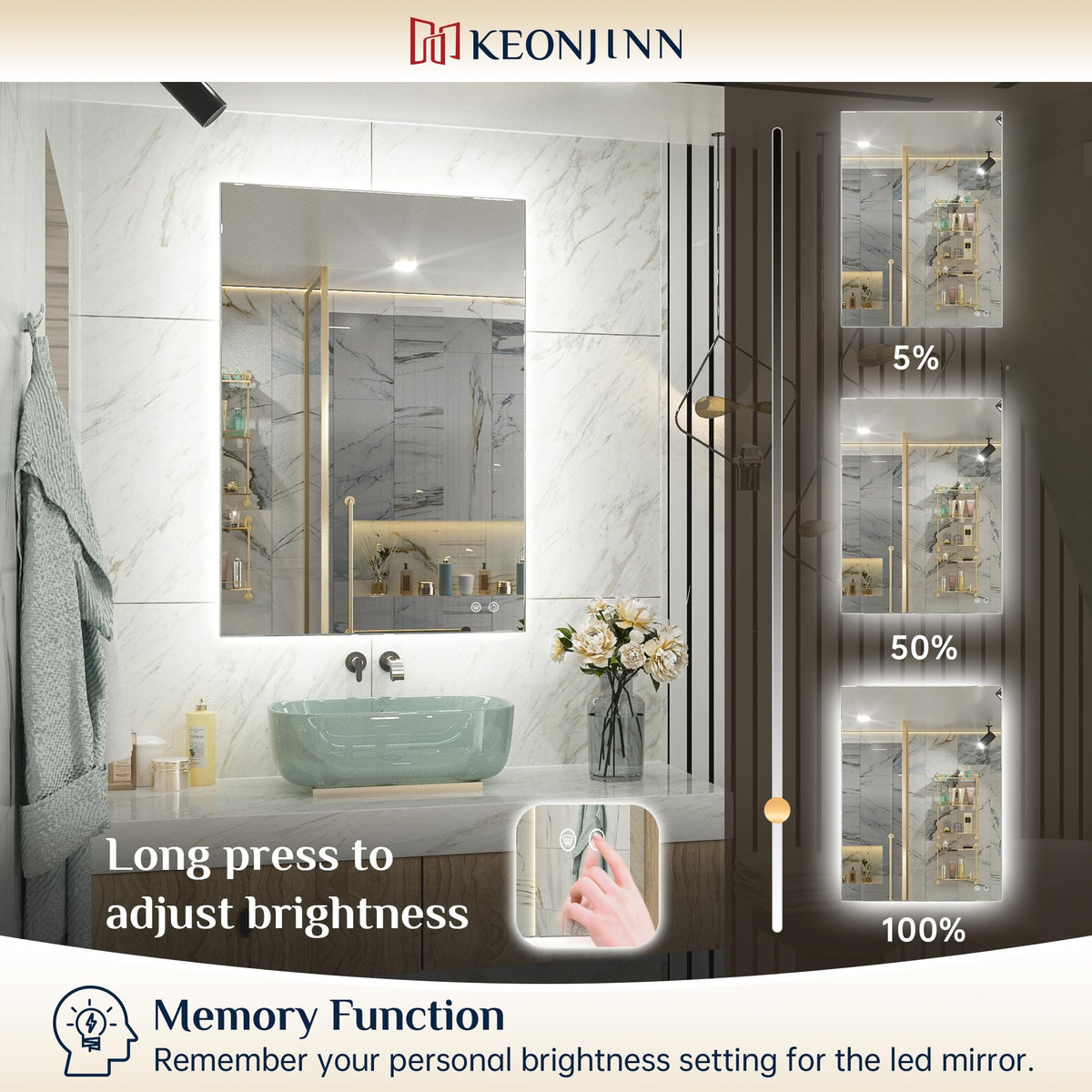 32 x 36 Inch Bathroom Mirror with Lights, Backlit Mirror Dimmable