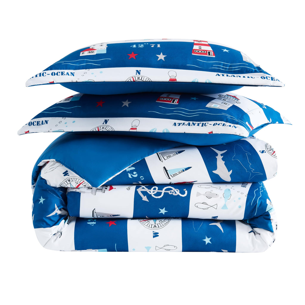 2 Piece Bedding Duvet Cover Set w/ Sham Reversible, Coastal Blue