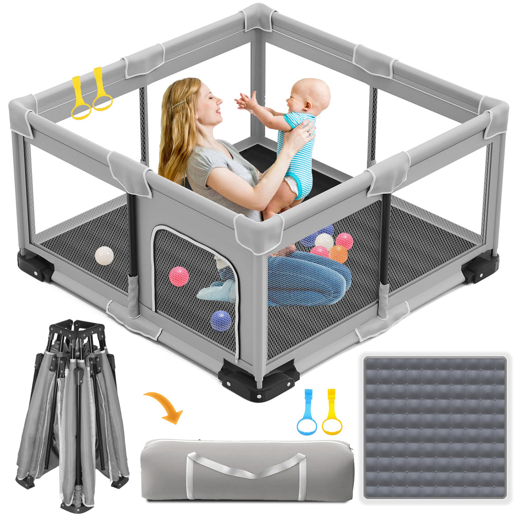 Foldable Playpen for Babies and Toddlers, 50x50 Inches Portable Playpen, Kids Collapsible Play Pen with 2 Handlers