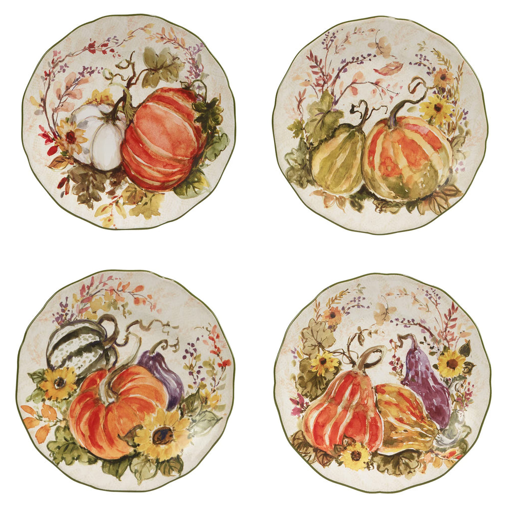 Harvest Morning 16-Piece Ceramic Dinnerware Set, Service for 4 - Celebrate autumn with vibrant pumpkins and florals