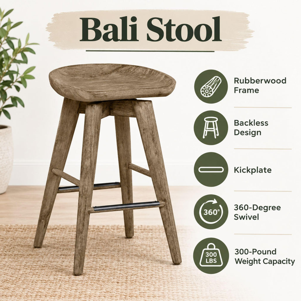 Inspired Bertoia Style Bali Backless Swivel Counter Stool - Weathered Wire-Brush