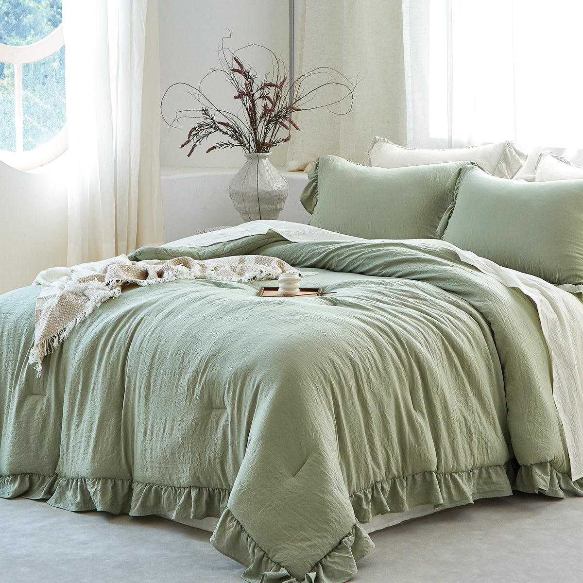 Sage Green Ruffle Comforter Set Shabby Chic Bedding Set