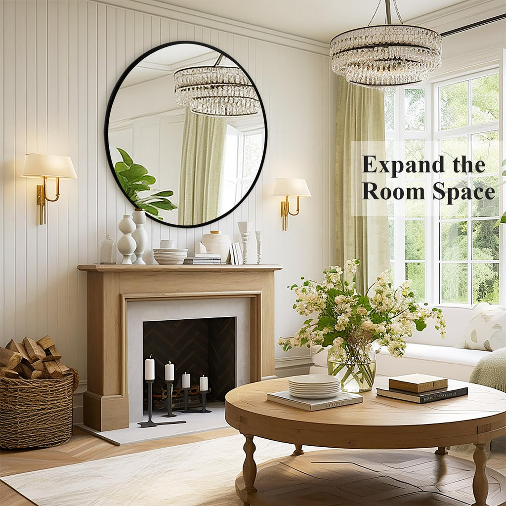 Black Round Mirror 30 Inch, Wall Circle Mirror, Matte Framed