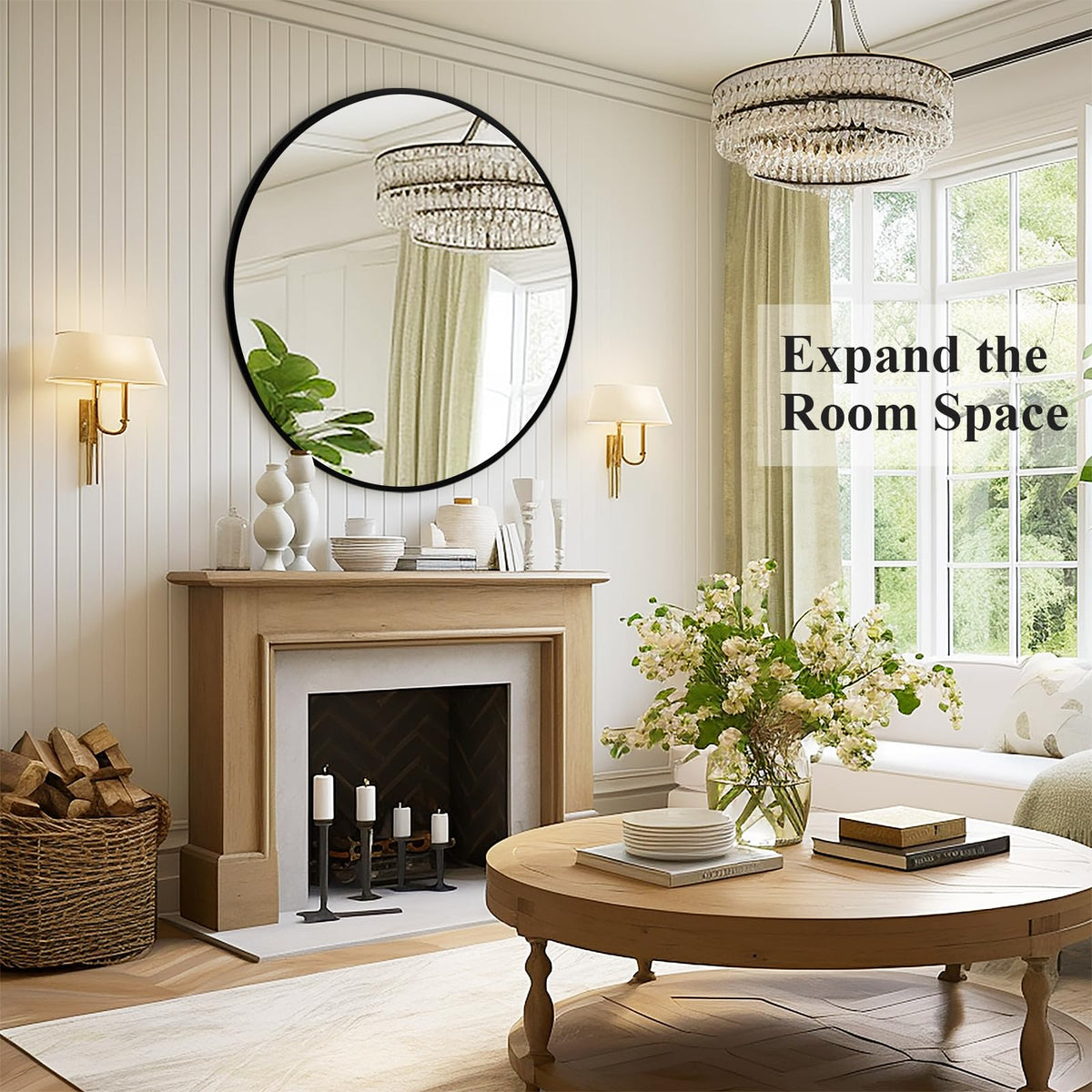 Black Round Mirror 30 Inch, Wall Circle Mirror, Matte Framed