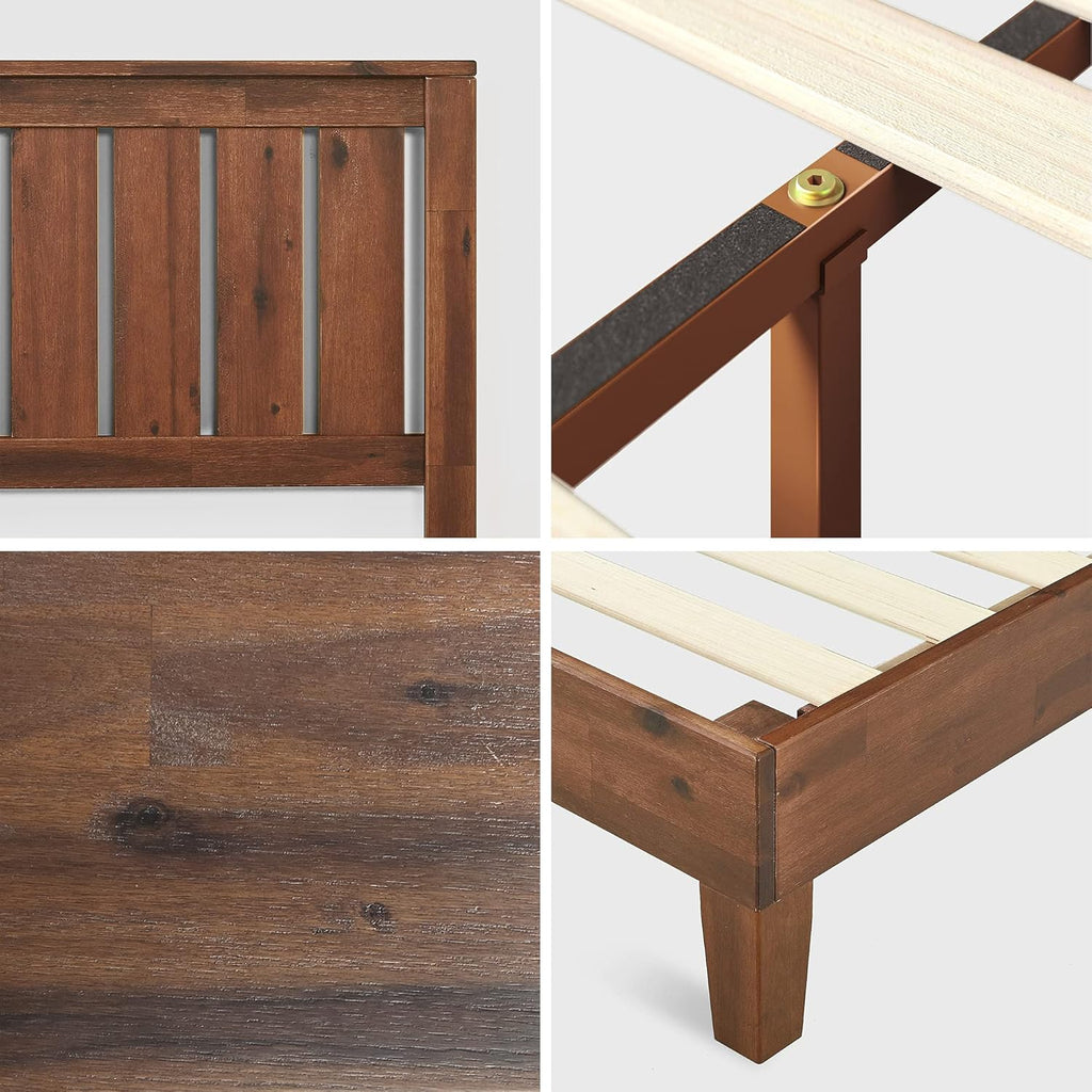 Vivek Deluxe Wood Platform Bed Frame with Headboard, Wood Slat Support, No Box Spring Needed, Easy Assembly, Queen