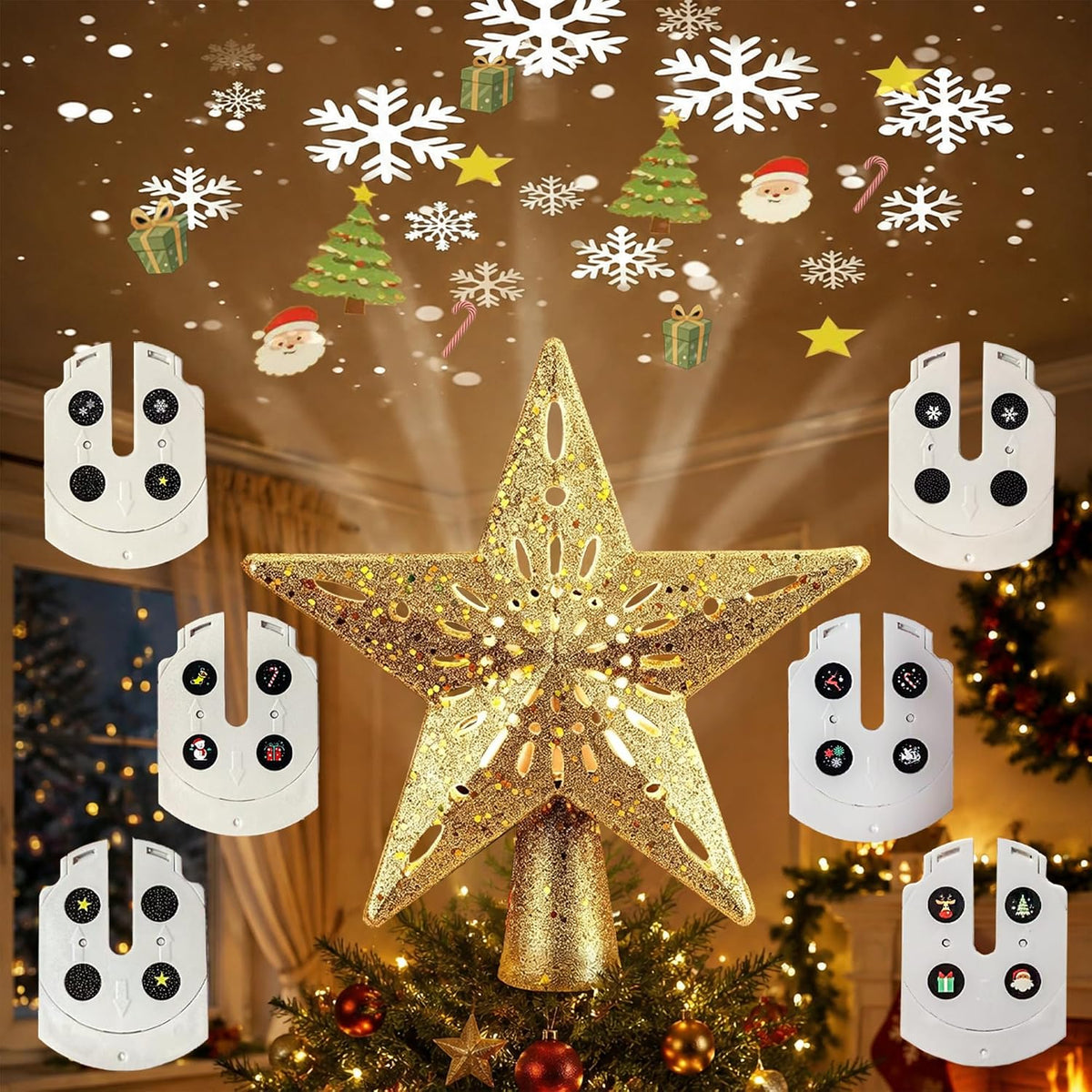 Star Tree Topper with LED Projector, 6 Projection Modes