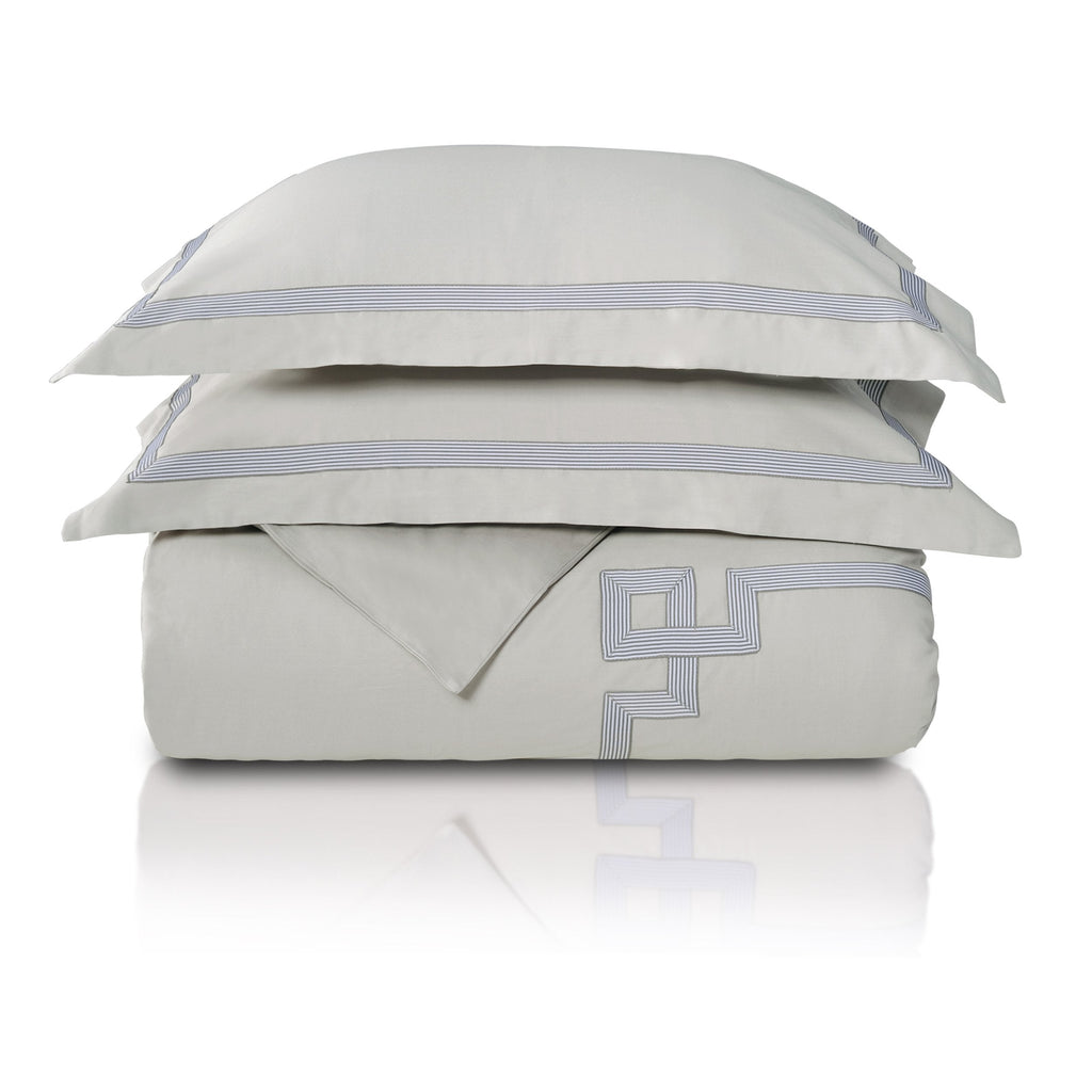 Miller Embroidered Duvet Cover Set, Long-Staple Cotton, Grey/Grey