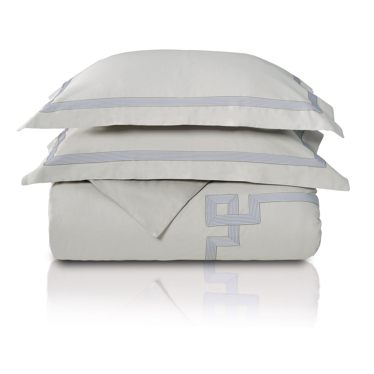 Miller Embroidered Duvet Cover Set, Long-Staple Cotton, Grey/Grey