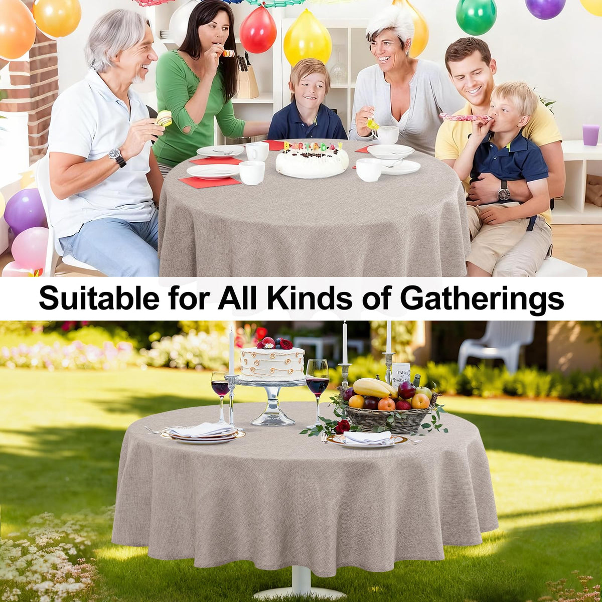 Faux Linen Round Tablecloths 54 inch, Decorative Wrinkle Free Texture Rustic Circle Table Cloth Cover, Dining