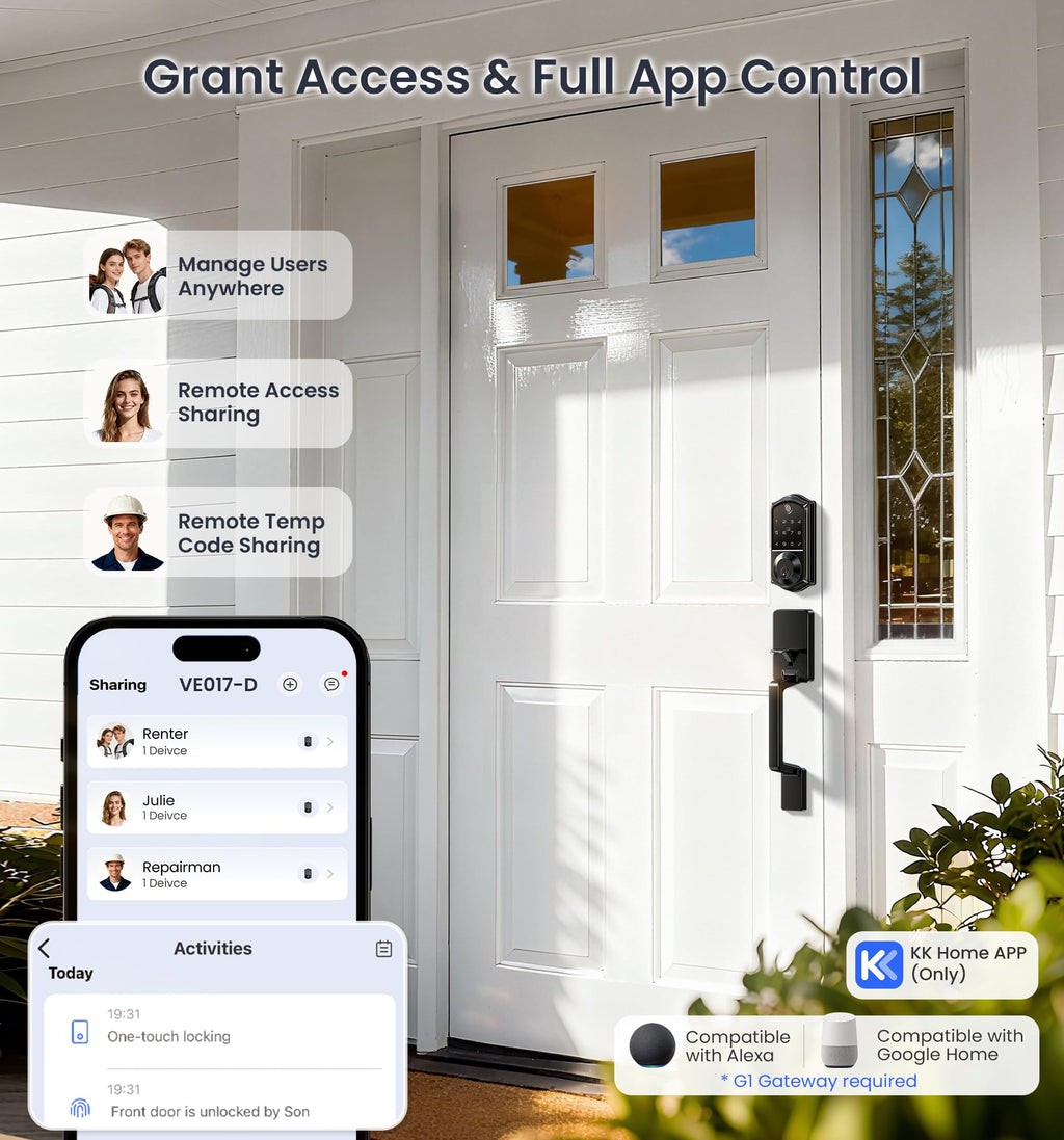 Fingerprint Smart Front Door Lock Set, Matte Black