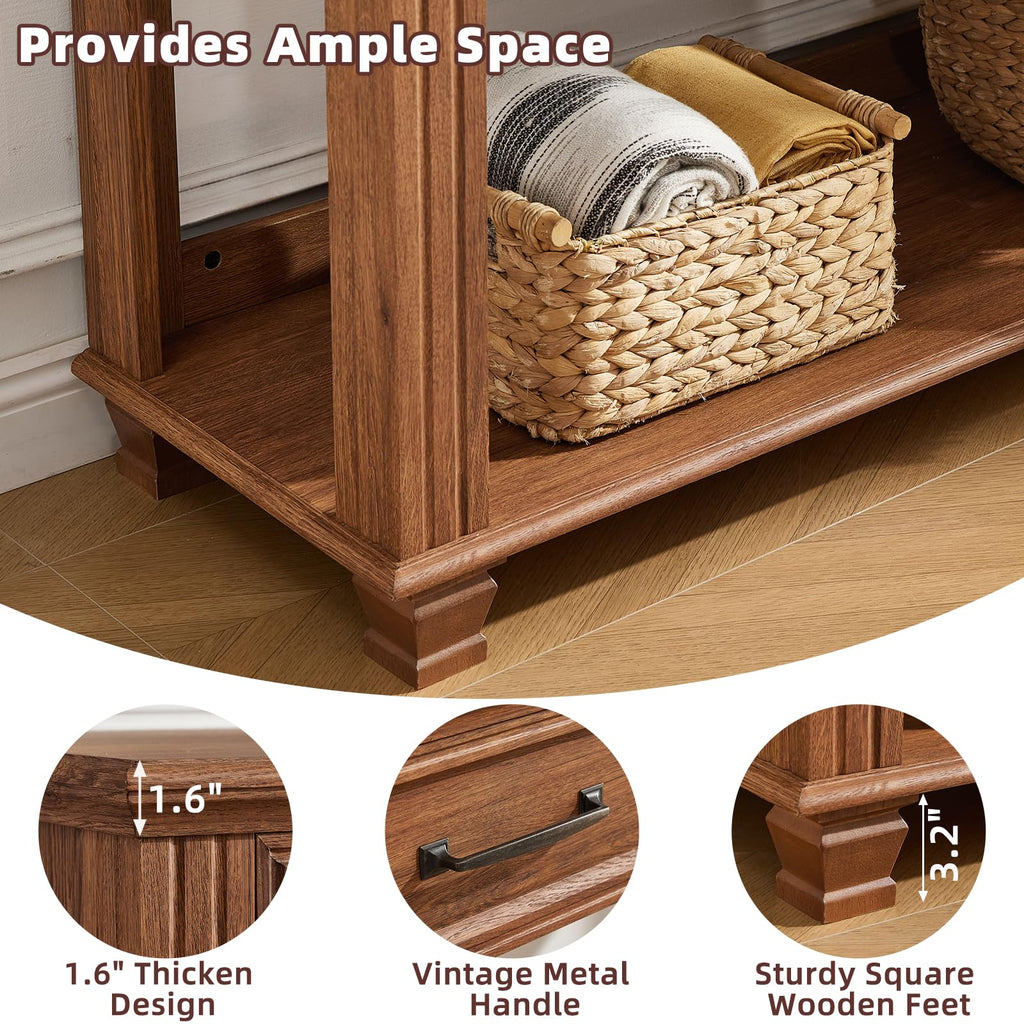 46" Farmhouse Console Table with Drawers, Brown Entryway Table