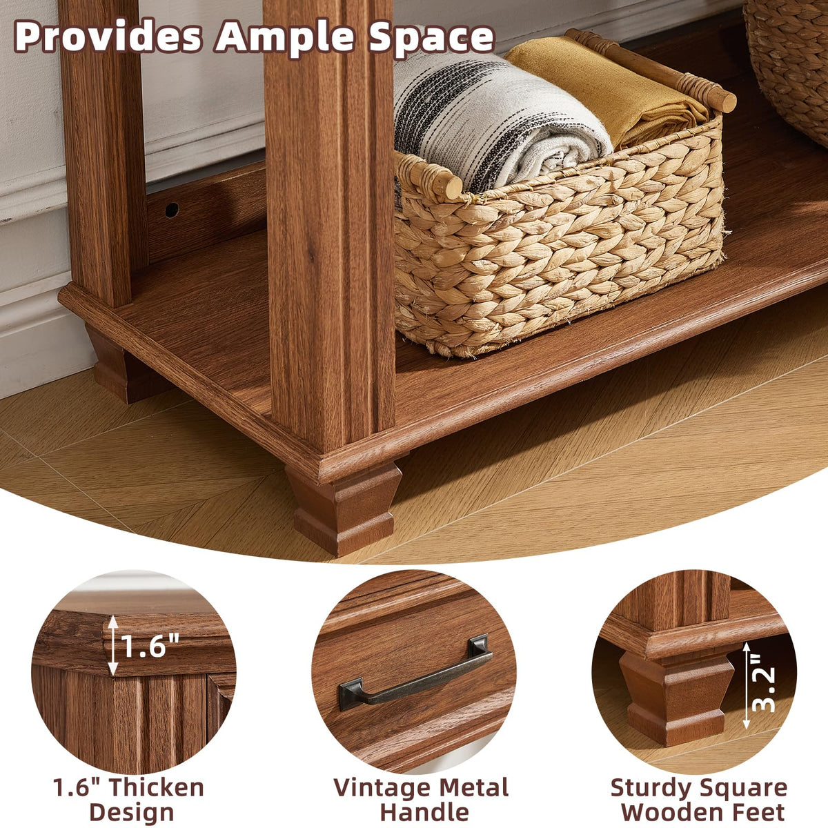 46" Farmhouse Console Table with Drawers, Brown Entryway Table