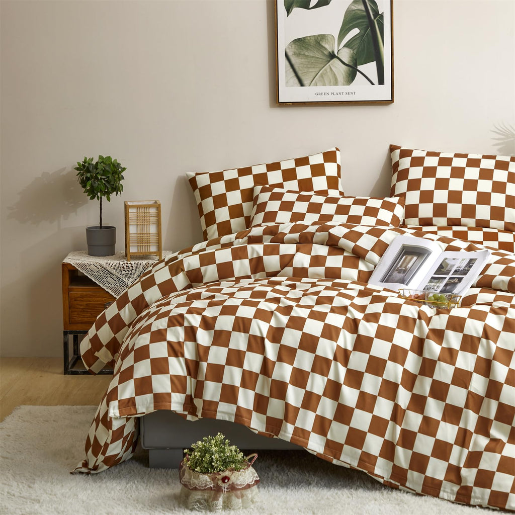 Brown and White Plaid Comforter Set Cream Brown Checker Bedding Comforter Rust Brown Abstract Buffalo Blanket