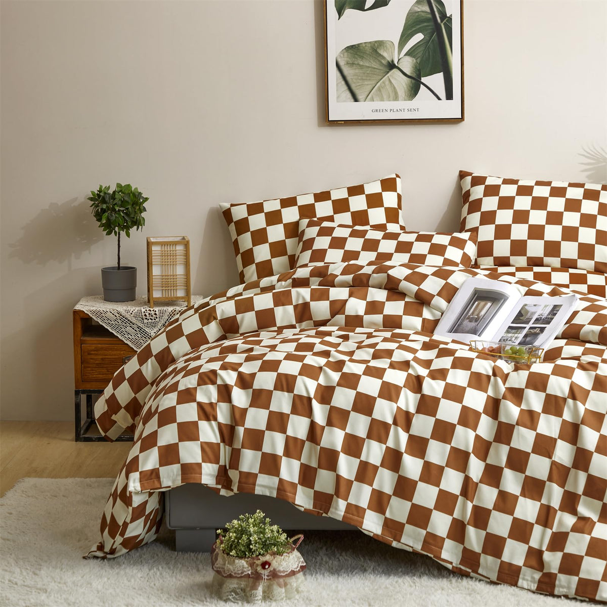 Brown and White Plaid Comforter Set Cream Brown Checker Bedding Comforter Rust Brown Abstract Buffalo Blanket