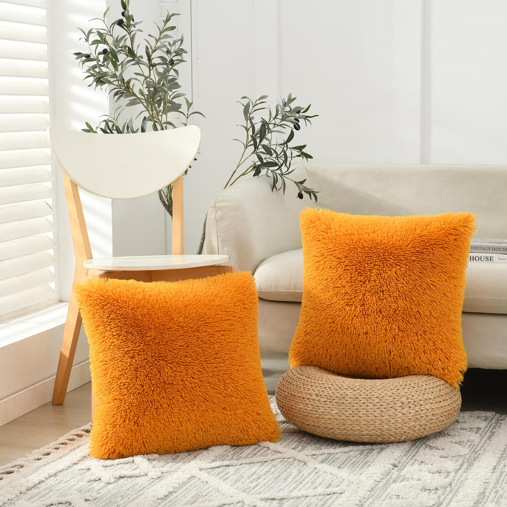 Fall Throw Pillow Covers for Couch Faux Fur Decorative Pillows 20x20 Inches