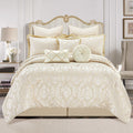 9-Piece Elegant Damask Comforter Set, Beige White