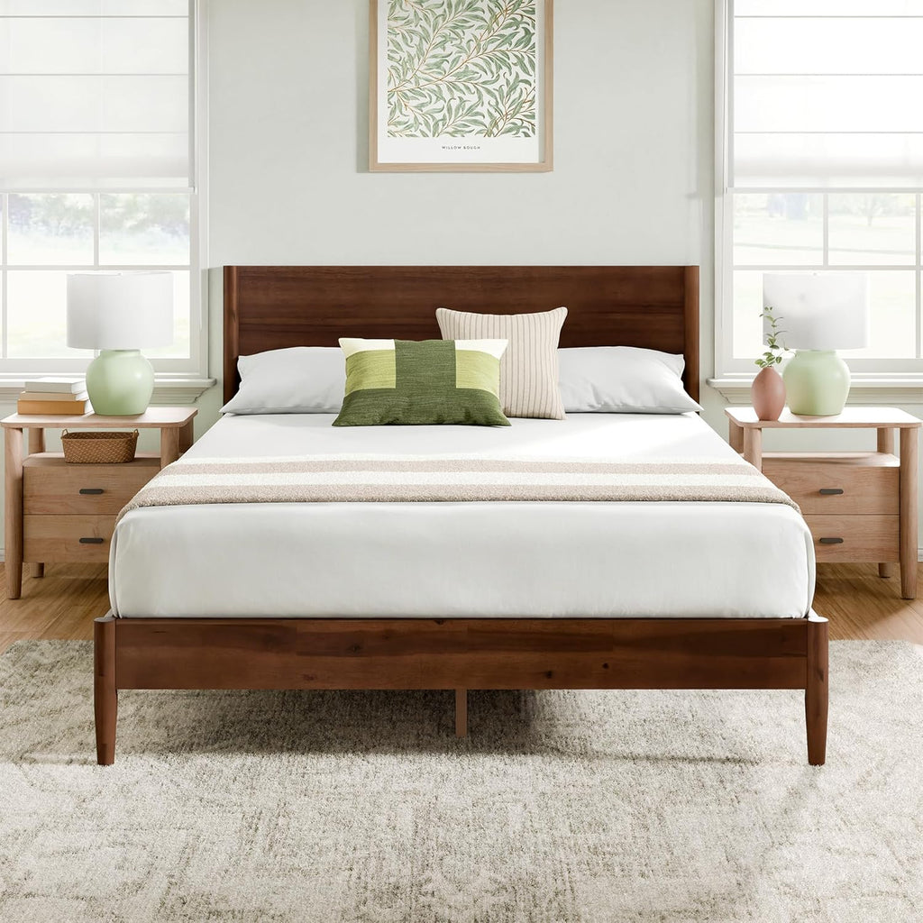 Mid-Century Modern Wood Platform Bed Frame with Headboard, Queen, Espresso