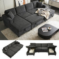 U-Shaped Sectional Sofa with Pull Out Bed & Storages, Dark Grey