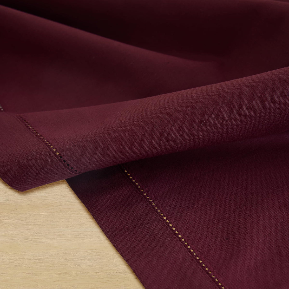 Cotton Linen Placemats Wine Hemstitch, 14 x 19 in, Set of 4