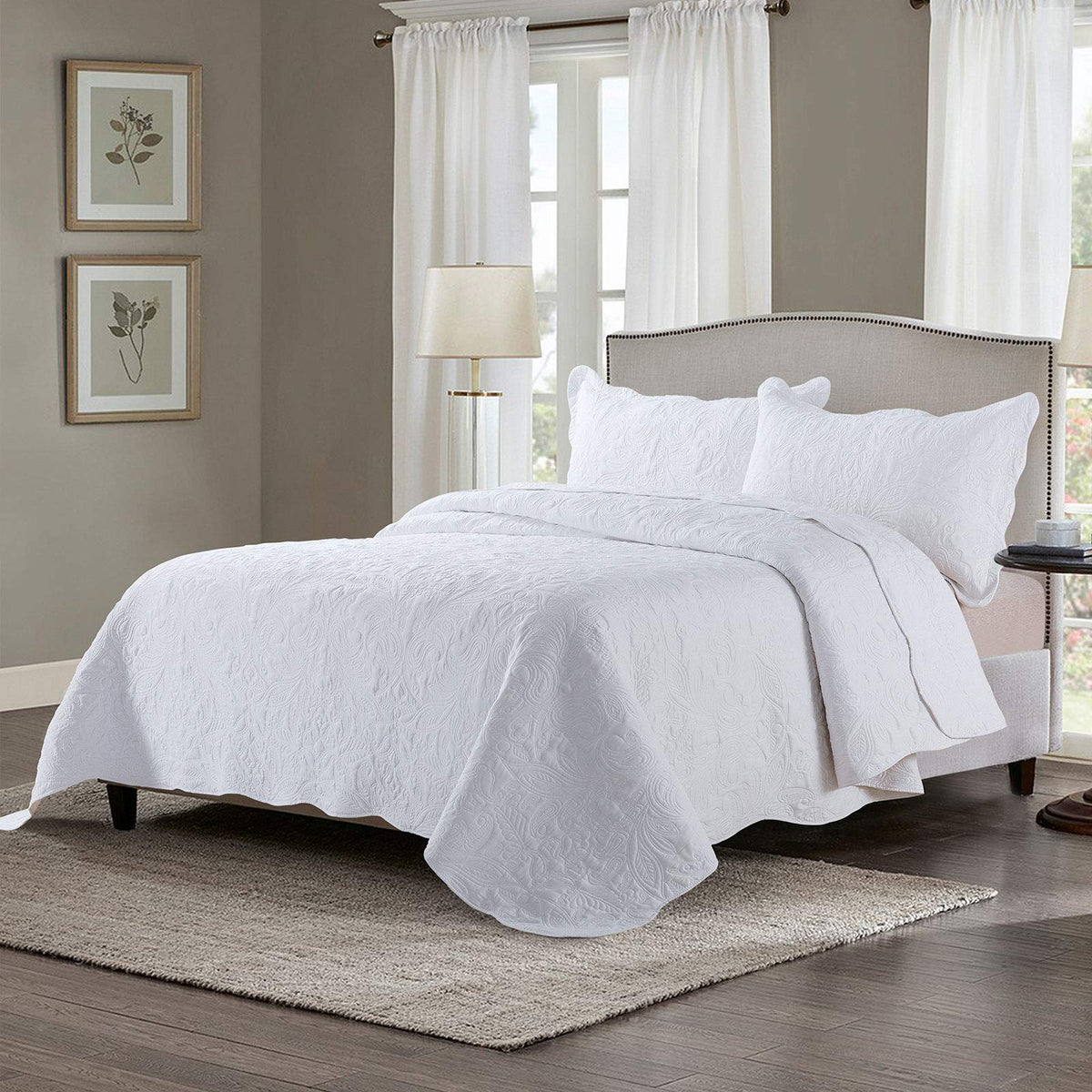 Oversized Queen Bedspreads 110x106- Queen Size Quilt Bedding Sets 3-Piece, Paisley Coverlets Lightweight Bedlinen Set