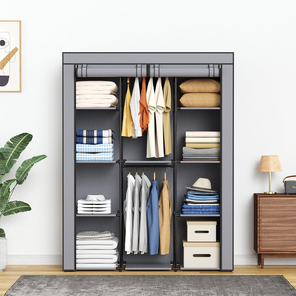 Portable Closet, Wardrobe Closet with 10 Storage Shelves and 2 Hanging Rods, Non-Woven Fabric Cover, 52.4 x 18.1 x