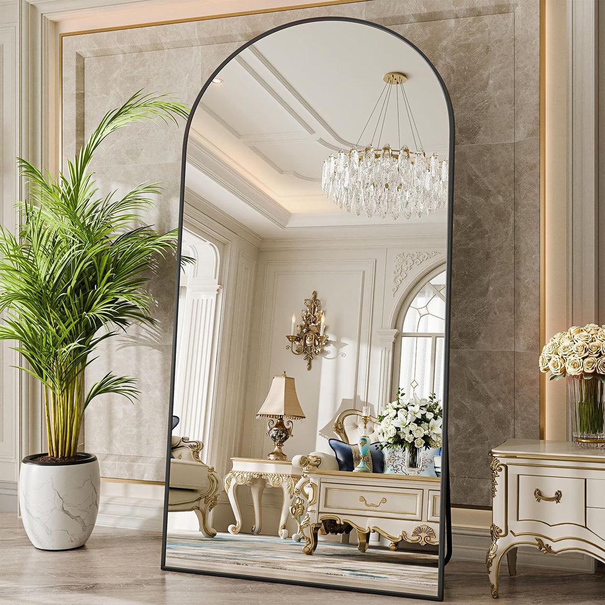 81"×41" Floor Mirror Full Length Arched Full Length Mirror Black