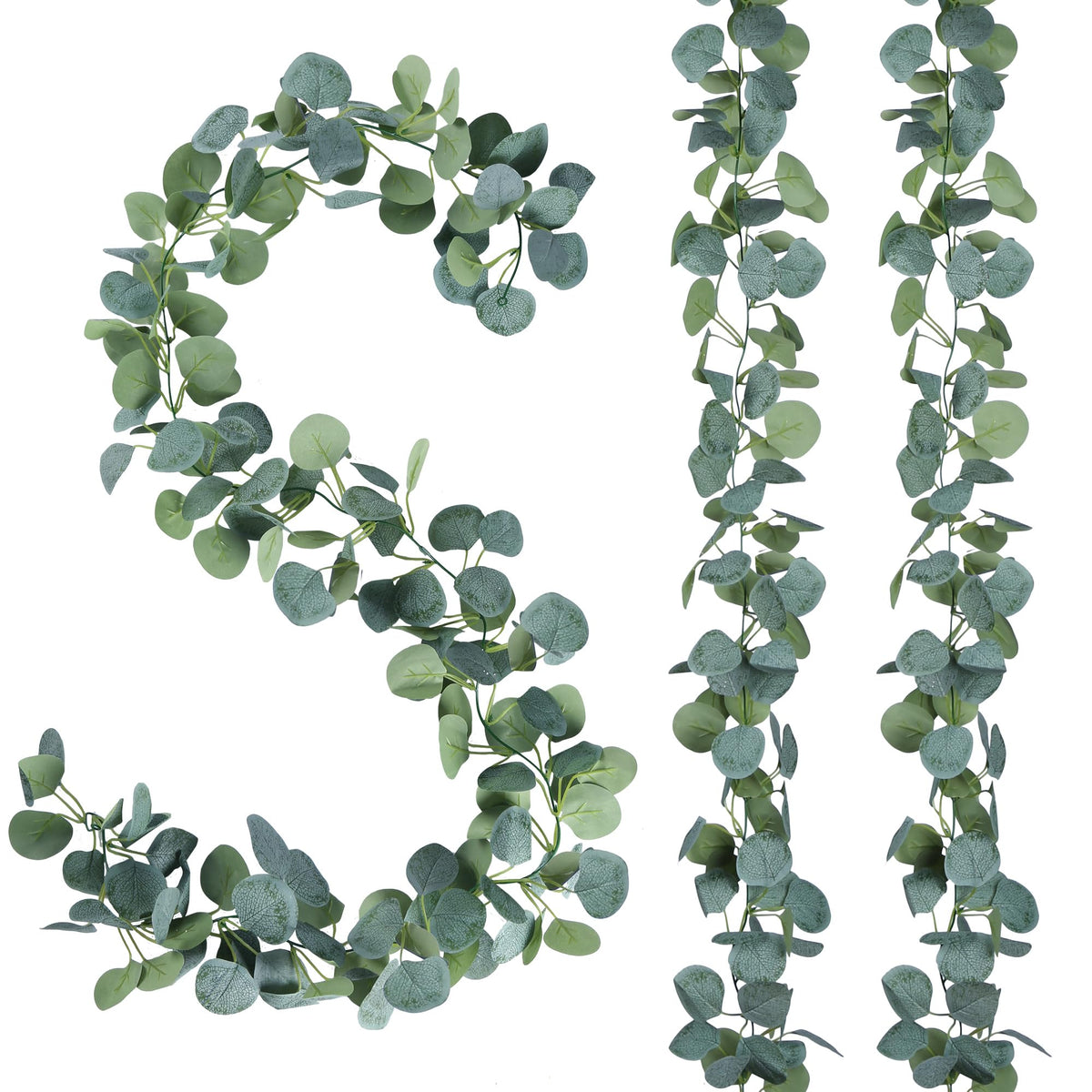 4 Pack Artificial Eucalyptus Garland Greenery Leaves Handmade 3D Silk Vines Silver Dollar Leaves Faux Leaf Plants for