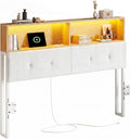 Queen Headboard in Natural Wood and White Upholstery, Two-Tone Design