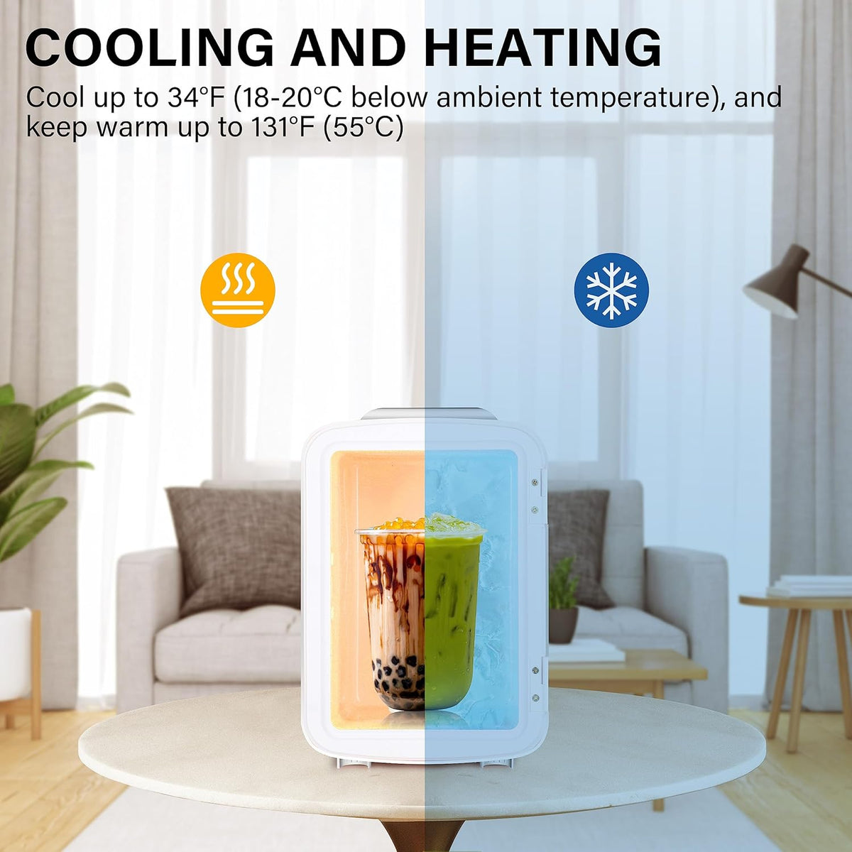 Portable Mini Fridge, 4L/6 Can Cooler and Warmer Compact Refrigerator for Skincare, Cosmetics, Beverage, Food, for Bedroom, White, Office, Dorm, Freon-Free, White