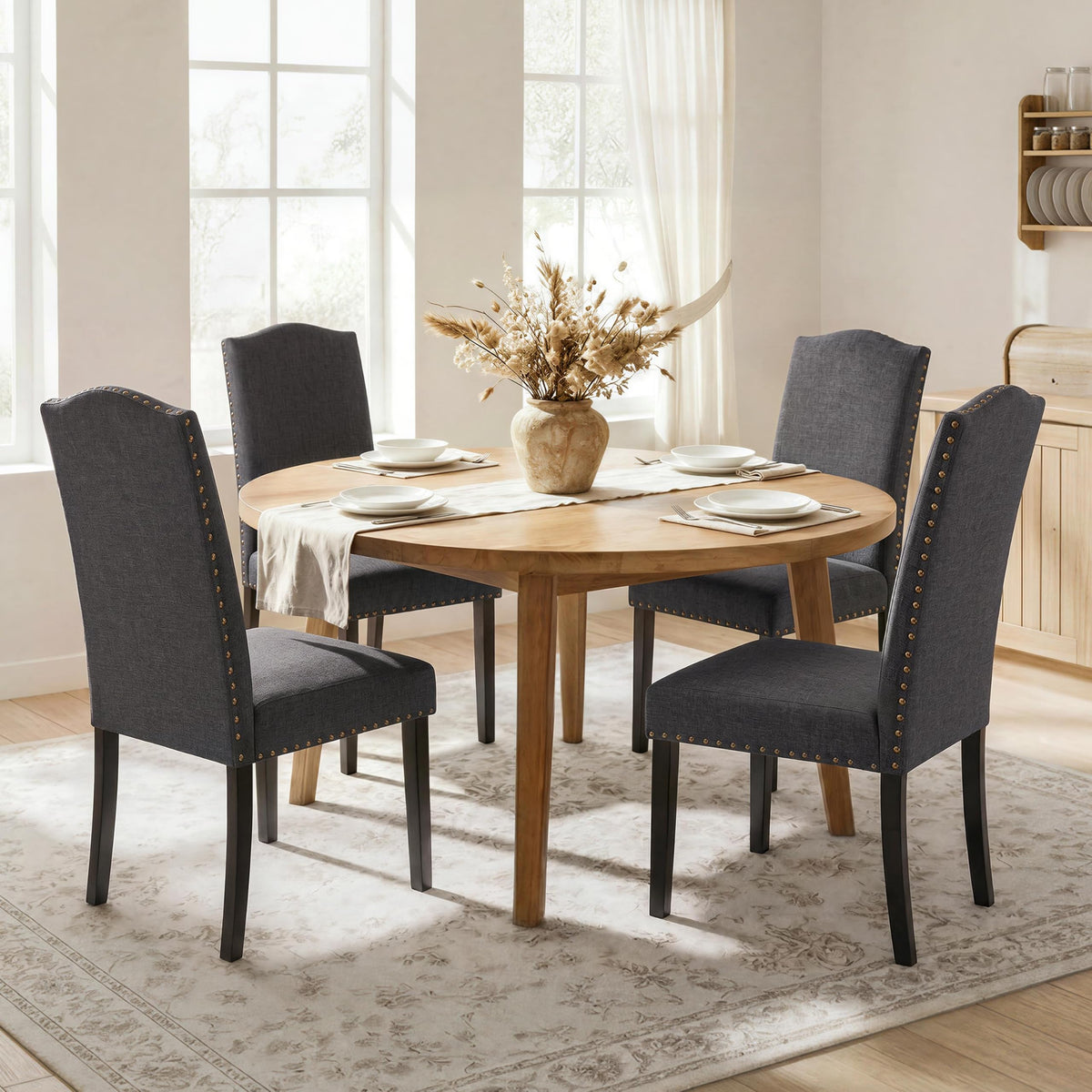 Set of 4 High Back Parson Chairs Dark Gray
