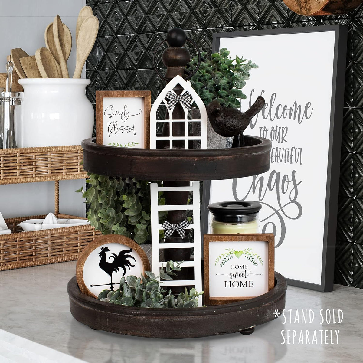 The Ultimate Farmhouse Christmas Tiered Tray Decor Set - Beautiful Year Round Seasonal & Halloween Holiday Decoration