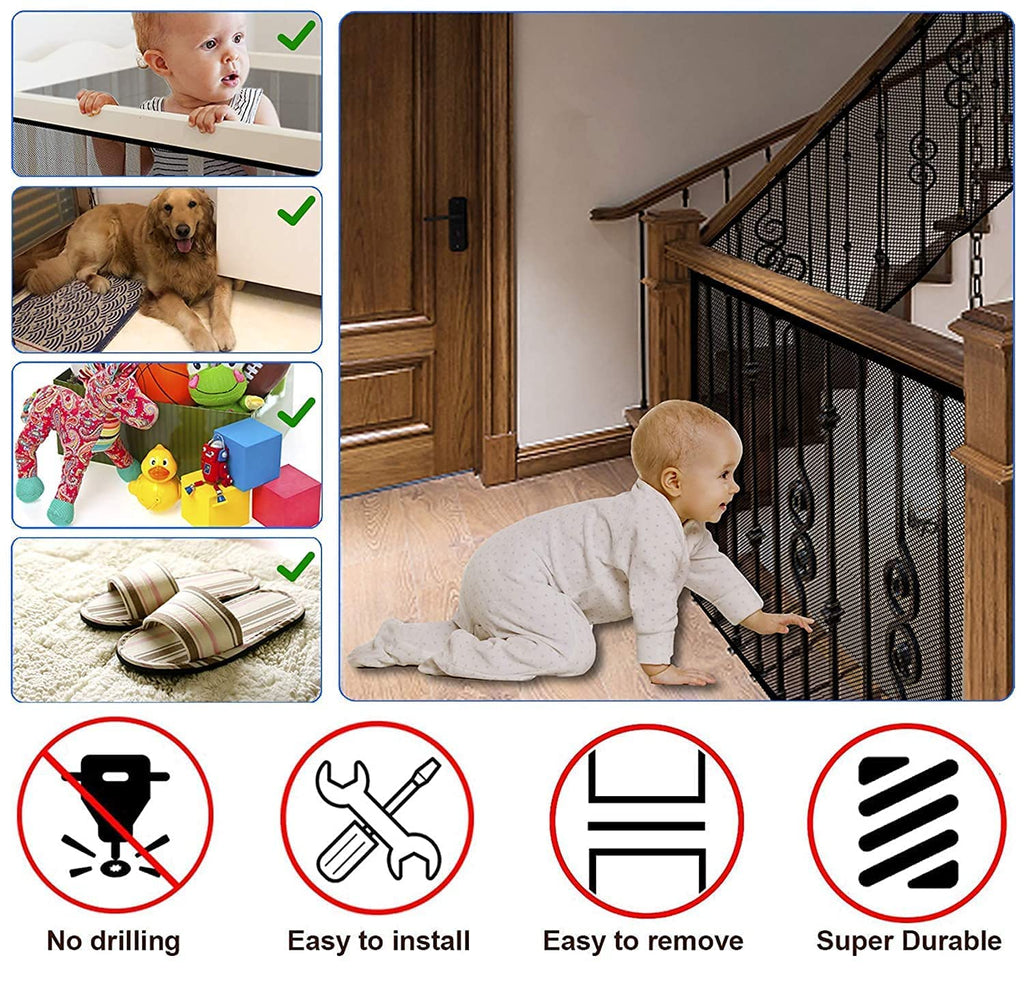 2 Sets Baby Gate for Stairs, Banister Guard for Kids, Pets, Toys, 2 Set 10 ft x 2.6 ft Mesh Netting Safety Net for