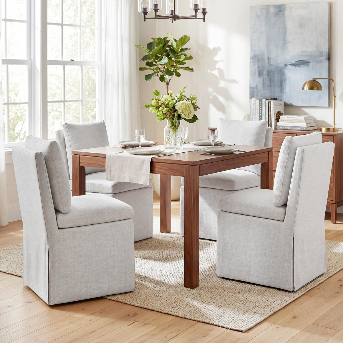 Upholstered Armless Dining Chair with Casters