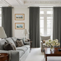 Carbon Grey 84 Inch Total Blackout Bedroom Curtains, Farmhouse Linen Drapes with Rod Pocket & Back Tabs for Sliding